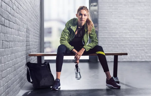 Picture look, water, girl, form, bag, jacket, Reebok, Gigi Hadid
