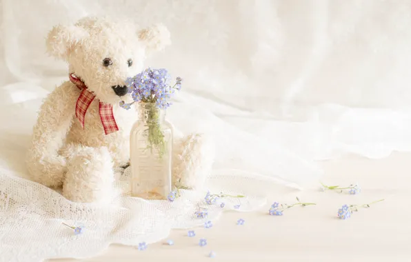 Picture flowers, bear, fabric