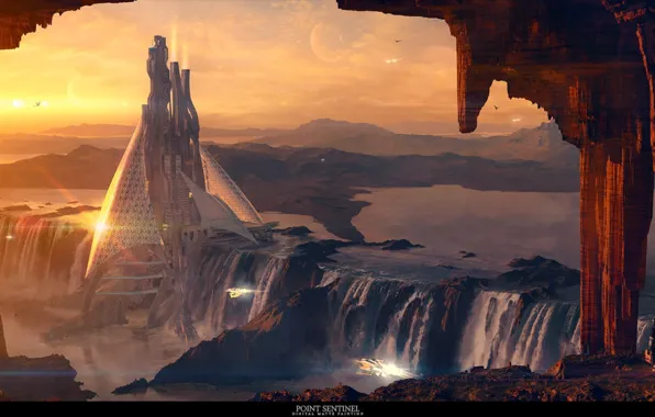 Waterfall, towers, point, sentinel