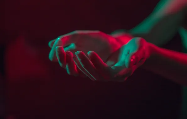 Light, dark, hands, palm, glow, outstretched arms, a handful