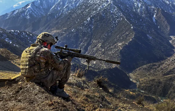 Picture mountains, army, optics, Military, sniper, camouflage, sight, aiming