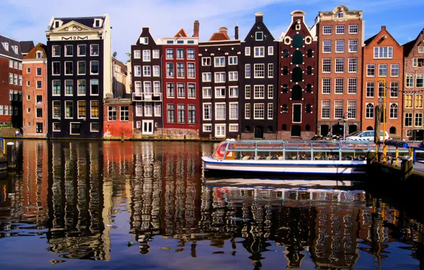 Picture water, the city, reflection, river, home, Amsterdam, channel, Netherlands
