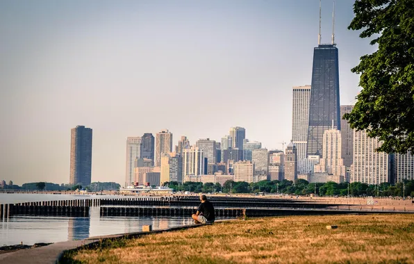The city, river, building, skyscrapers, Chicago, Michigan