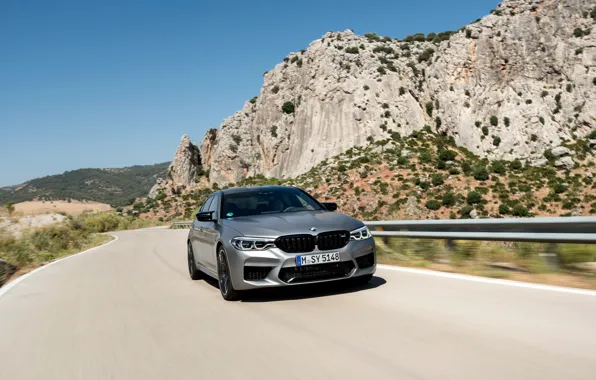 The sky, grey, rocks, vegetation, BMW, sedan, 4x4, 2018