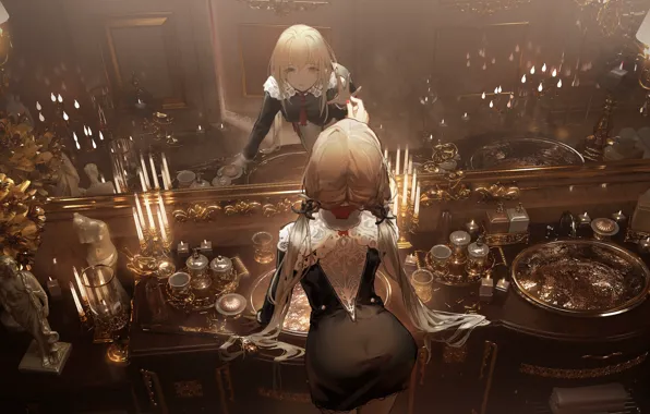 Girl, reflection, mirror, crying