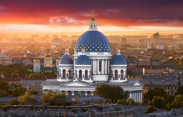 Dawn, building, home, morning, Saint Petersburg, temple, Russia, dome