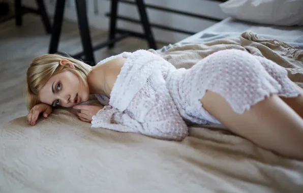 Picture look, pose, bed, blonde, bed, Dmitry Lobanov, Victoria Sokolova