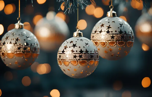 Balls, lights, pattern, Shine, Christmas, New year, gold plated, needles