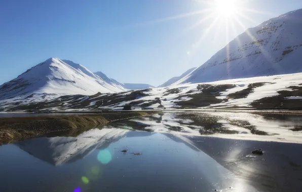 Picture the sun, snow, mountains, Iceland, Iceland, Is olafsfjor