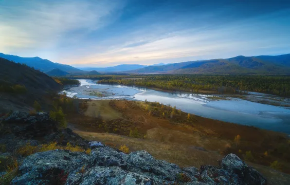 Forest, the sky, mountains, nature, river, height, Rev Alex