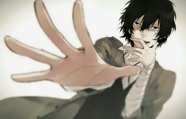 Picture smile, hands, guy, Bungou Stray Dogs, Stray Dogs: A Literary Genius, Dazai Osamu