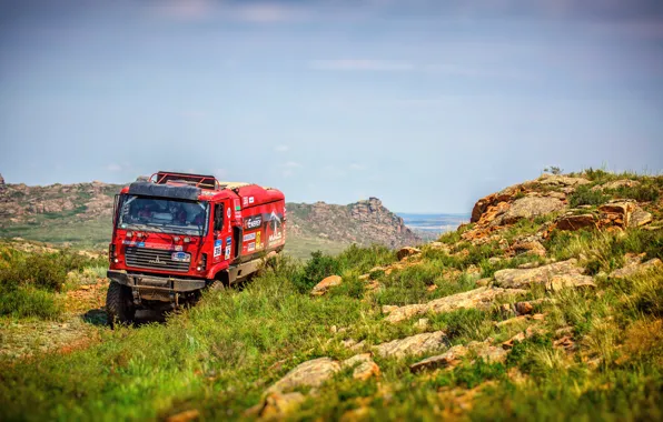 Red, Sport, Stones, Truck, Race, Rally, Rally, The roads
