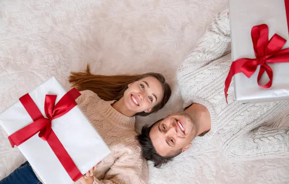 Picture gift, smile, on the floor, love, Christmas, New Year, male, bow