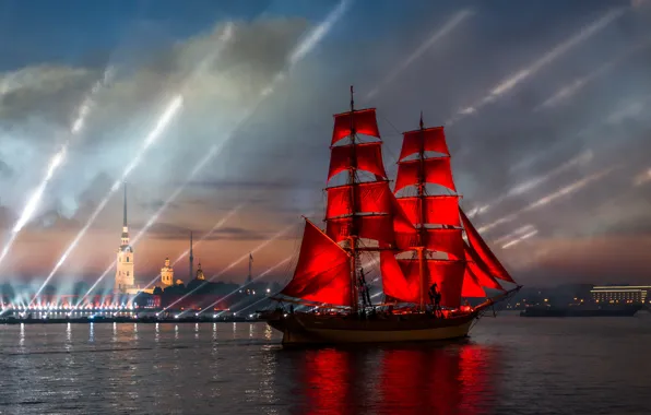 Night, the city, river, holiday, ship, Peter, Saint Petersburg, show