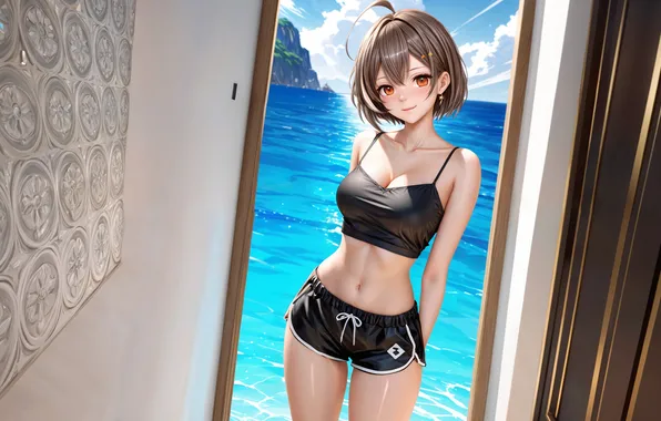 Brown eyes, short hair, women, anime girls, AI art