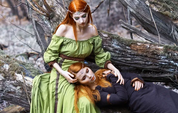 Girl, style, girls, tree, makeup, fantasy, image, two girls