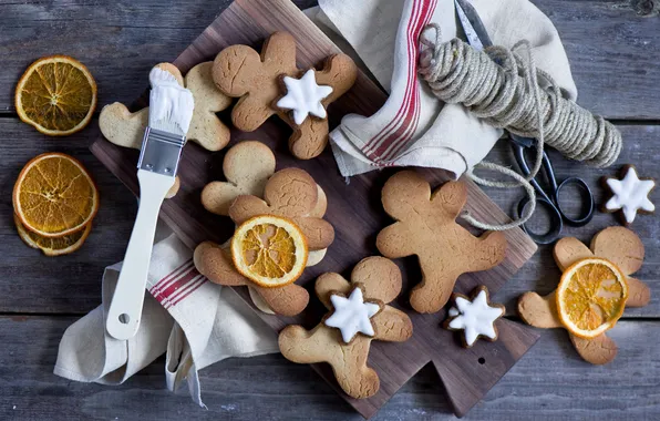 Winter, food, oranges, cookies, stars, figures, cakes, cookies