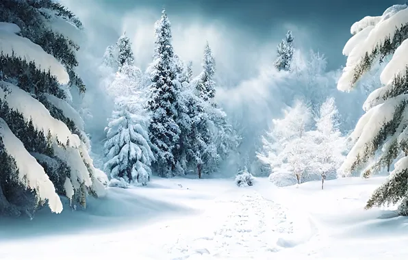 Winter, road, forest, snow, trees, landscape, nature, in the snow