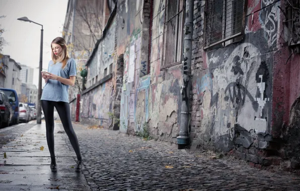 Autumn, youth, sexy girl, old town, beautiful girl, welcome, slim, lovely blonde
