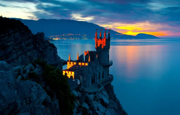 Picture sea, landscape, sunset, mountains, nature, rock, castle, Crimea