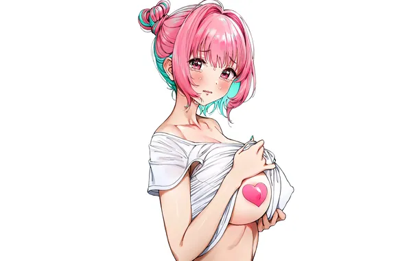 Girl, sexy, pink hair, erect nipples, boobs, anime, beautiful, short hair