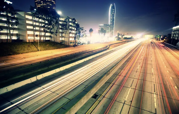 Road, night, the city, lights, photo, background, movement, Wallpaper