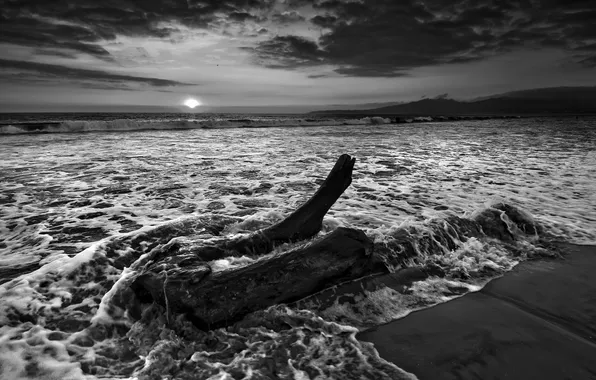 Picture sand, sea, wave, beach, the sky, water, the sun, clouds