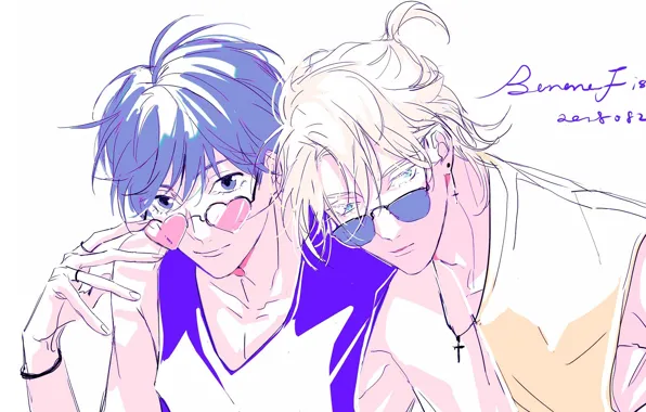 Glasses, white background, guys, Banana Fish