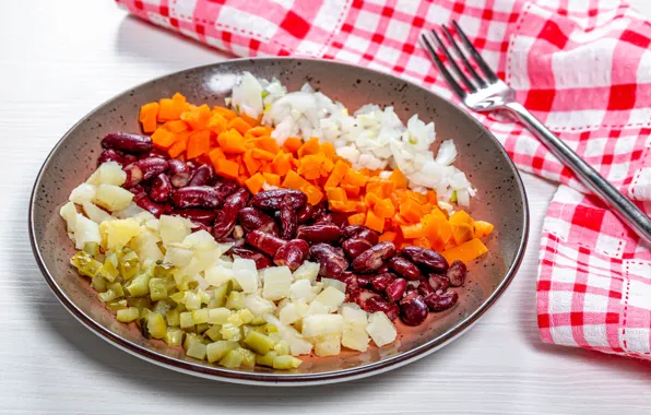 Cucumber, plate, vegetables, carrots, beans
