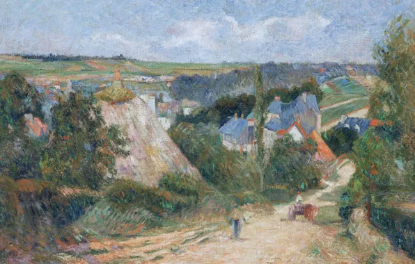 Picture road, landscape, home, picture, village, Paul Gauguin, Entrance to the Village of Osny