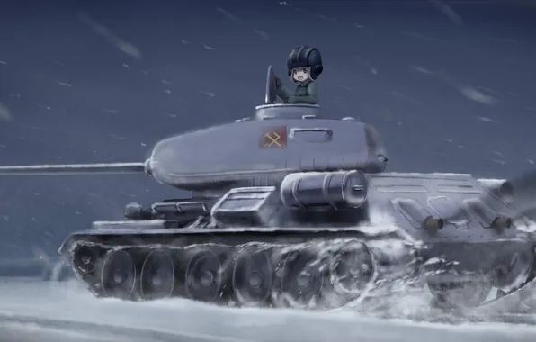 Picture winter, look, girl, tank, Blizzard, art, tanker, girls and panzer