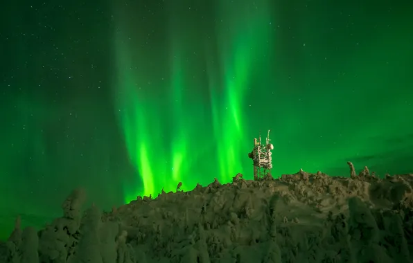 Night, stars, Northern lights, Finland, Lapland