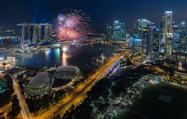 Picture light, night, skyscrapers, fireworks, Hangbao