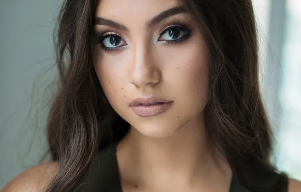 Look, close-up, face, model, portrait, makeup, brunette, hairstyle