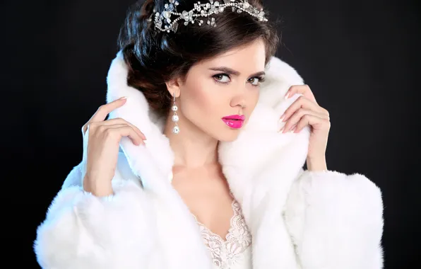 Picture white, look, decoration, portrait, makeup, brunette, hairstyle, coat