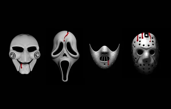 Fear, blood, horror, black background, Mask
