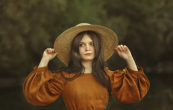 Model, hat, Nika, blurred background, Julia Shchinova