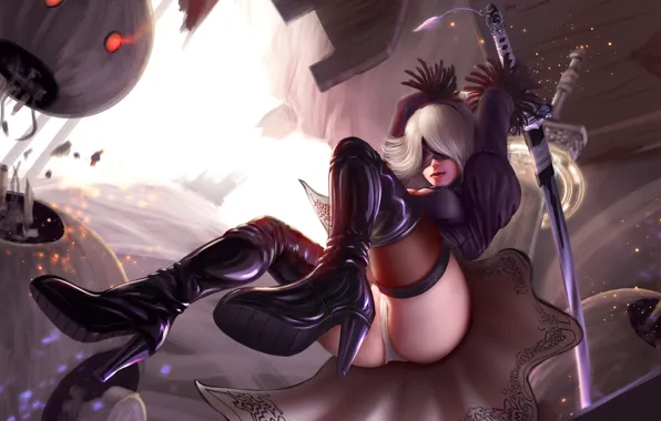 Girl, Ass, Figure, Sword, Android, Art, Nier, Sexy