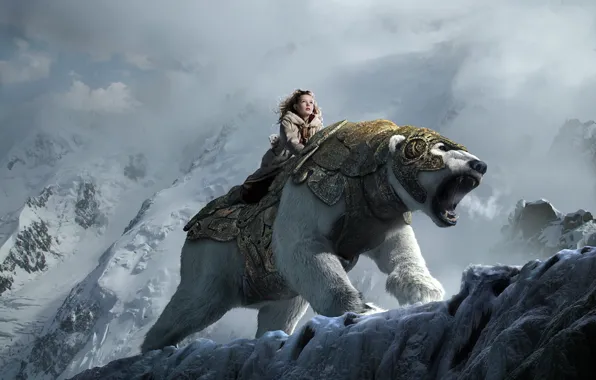 Picture snow, mountains, bear, girl, the Golden compass, the golden compass