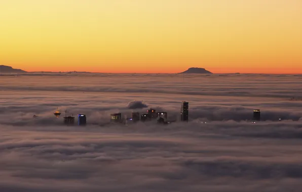 Clouds, sunset, fog, home, Canada, Vancouver