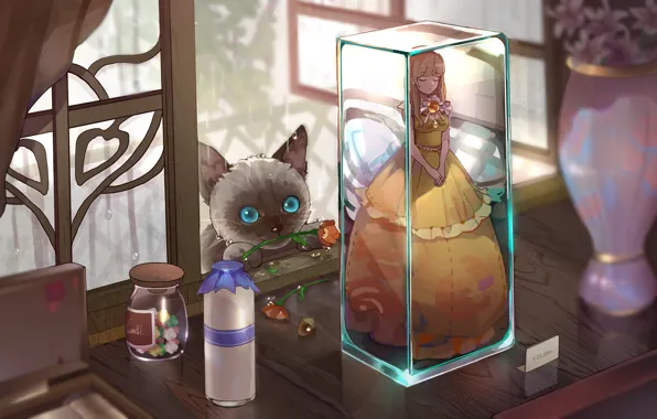 Girl, Cat, Antique