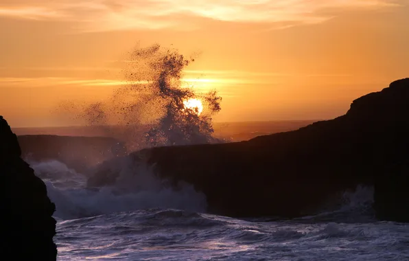 Picture sea, water, the sun, squirt, rock, stones, photo, the ocean