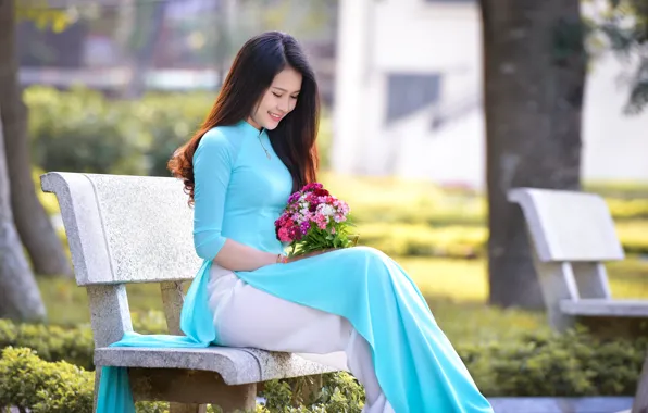 Summer, girl, flowers, face, smile