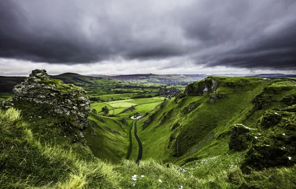 The sky, clouds, hills, valley