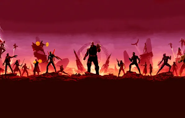 Fiction, Superheroes, red background, comic, superheroes, MARVEL, Avengers: Infinity War, The Avengers: infinity War