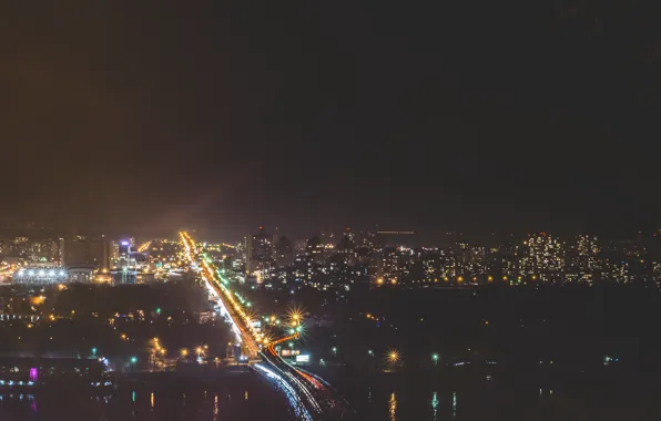 Bridge, the city, lights, metro, night, Ukraine, Dnepr, Kiev