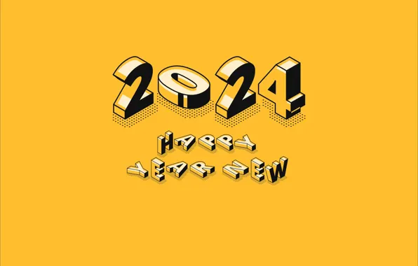 Letters, the inscription, figures, New year, yellow background, black, date, congratulations