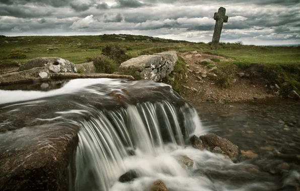 Picture stones, England, cross, river
