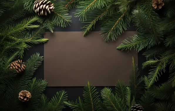 Branches, the dark background, frame, Christmas, New year, cardboard, needles, bumps