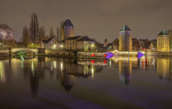 Lights, France, tower, Strasbourg